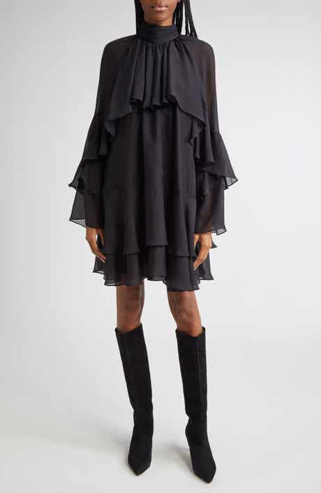 Veronica Beard Adlington Ruffle Detail Long Sleeve Silk Chiffon Dress