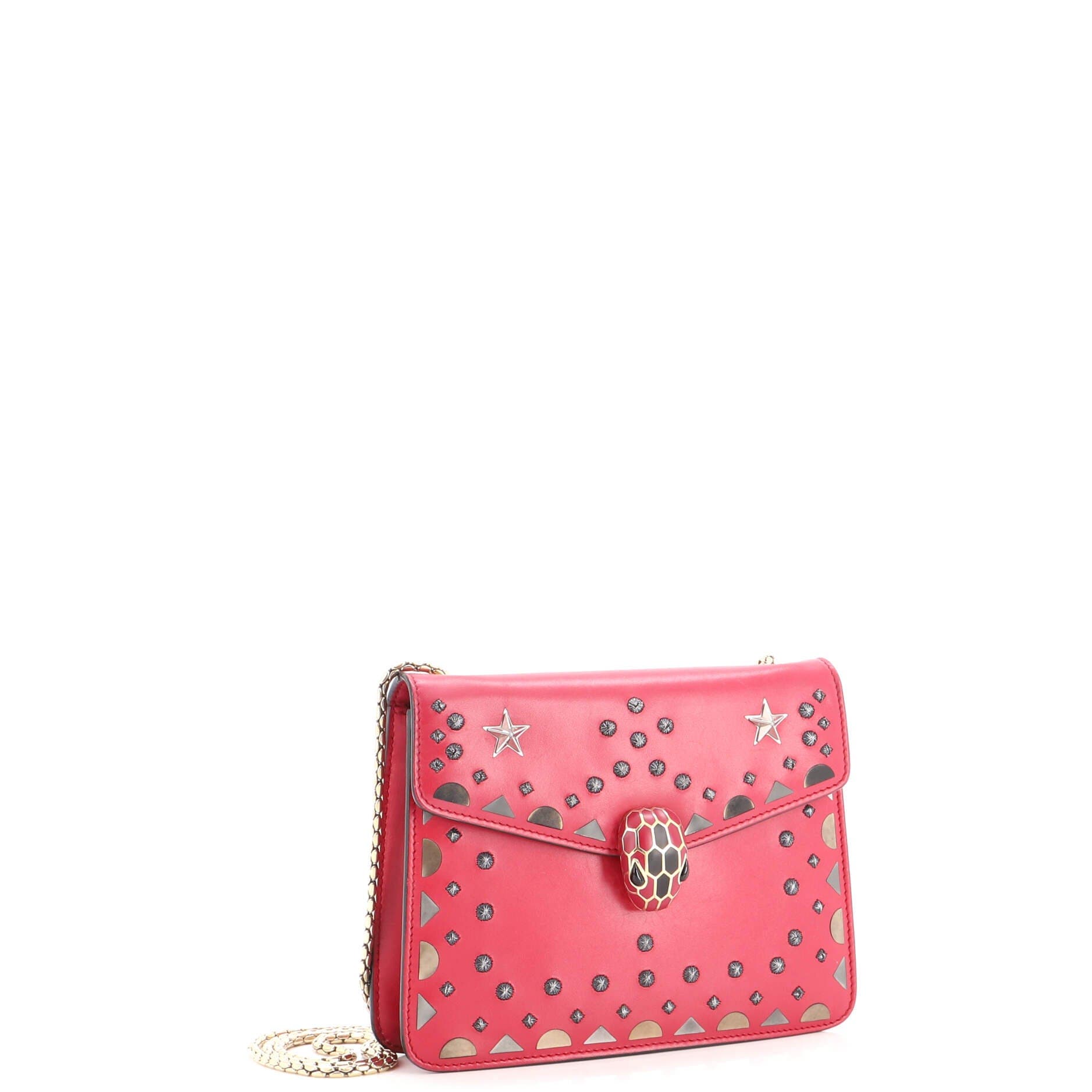 Serpenti Forever Square Shoulder Bag Laser Cut Leather Small, Alternate, color, Pink