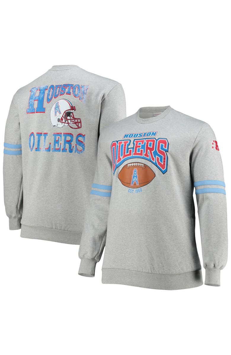Mitchell & Ness Men's Mitchell & Ness Heathered Gray Houston Oilers Big & Tall Gridiron Classics Allover Print Pullover Sweatshirt, Main, color, 
