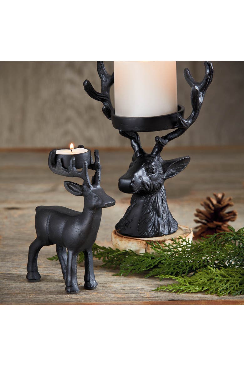 Deer Tealight Holder Black Aluminum Candle Holder for Candles, Alternate, color, Black