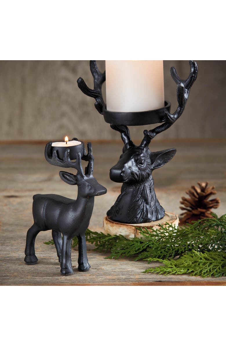 tag Deer Tealight Holder Black Aluminum Candle Holder for Candles, Alternate, color, Black