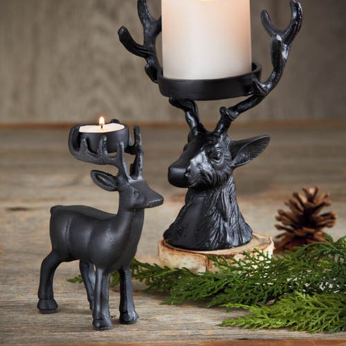 Tag Deer Tealight Holder Black Aluminum Candle Holder For Candles In Black