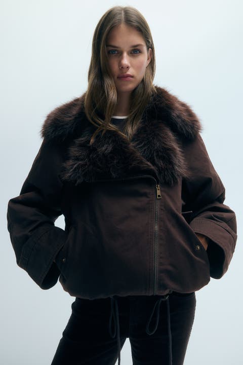 Twill Jacket With Fluffy Collar