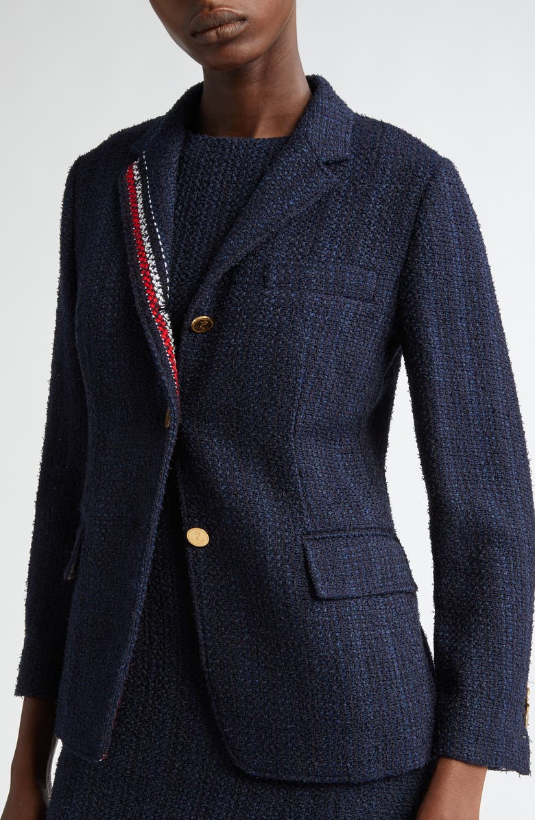 Thom Browne Unconstructed Tweed Blazer, Alternate, color, Navy