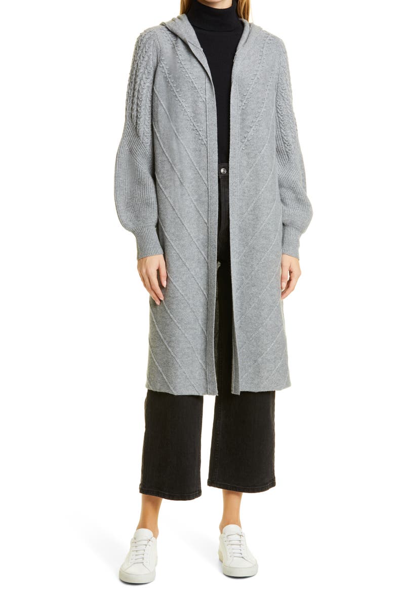 Hazel Hooded Wool Blend Sweater Coat, Main, color, HEATHER GREY