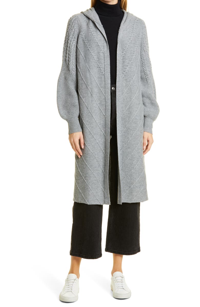 PAIGE Hazel Hooded Wool Blend Sweater Coat, Main, color, 