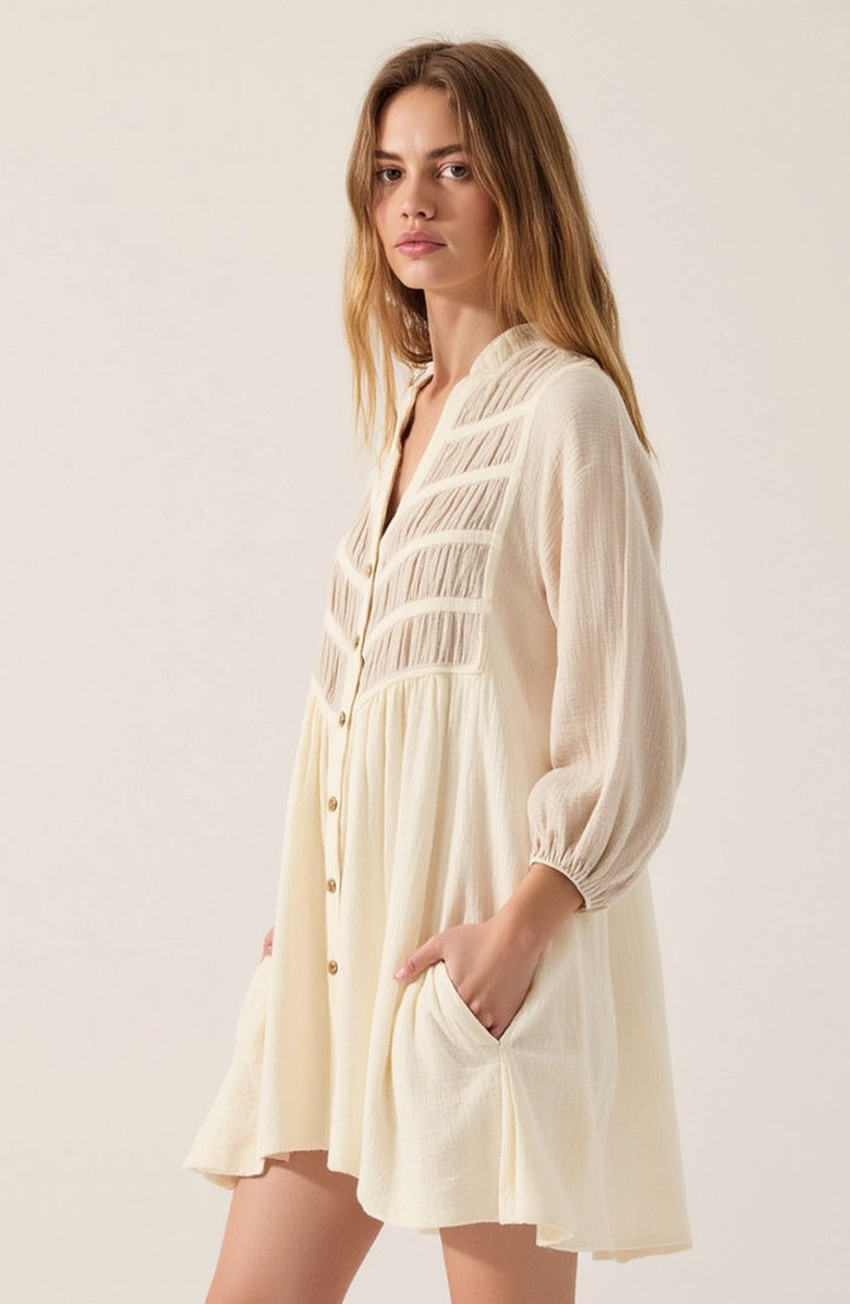 Modenaire Textured Cotton Mini Shirt Dress, Alternate, color, Light Beige