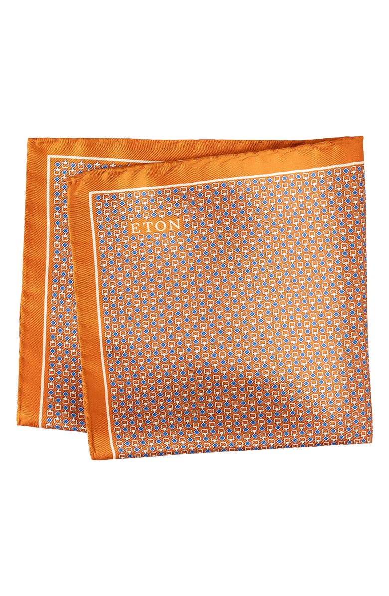 Eton Geo Silk Pocket Square, Main, color, Medium Orange