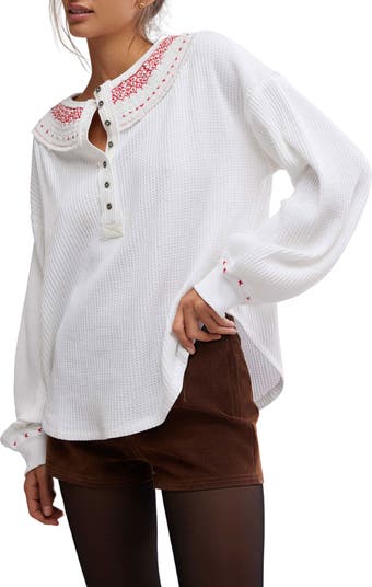 Free People Holly Embroidered Henley | Nordstromrack