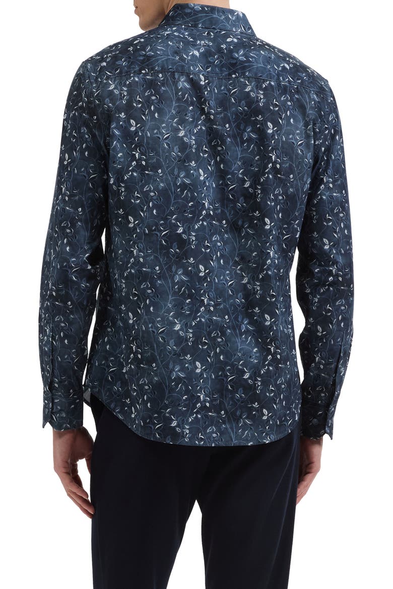 Julian Shaped Fit Leaf Print Button-Up Shirt, Alternate, color, INK