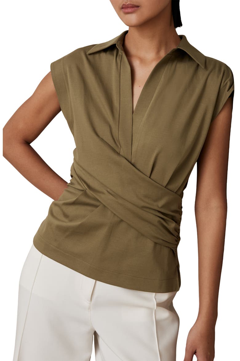 Jean Ruched Stretch Cotton Top, Main, color, KHAKI GREEN