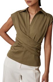 Reiss Jean Ruched Stretch Cotton Top