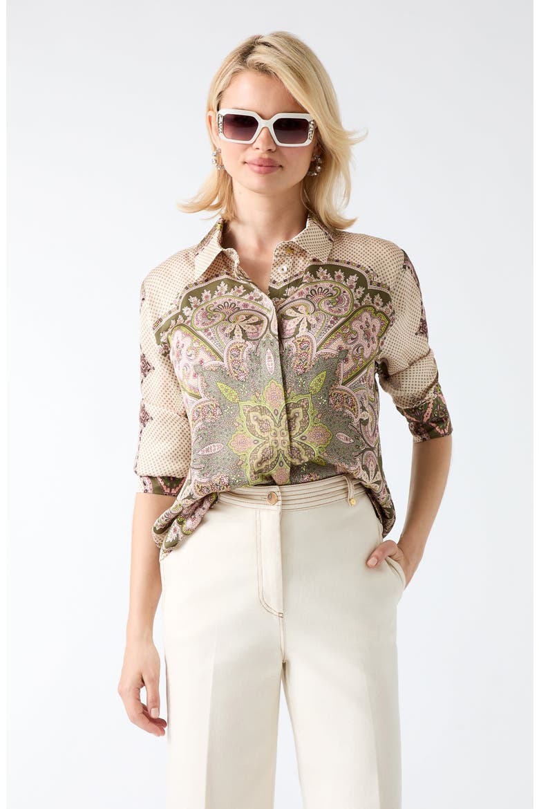 Melissa Mixed Print Button-Up Shirt, Alternate, color, BROWN