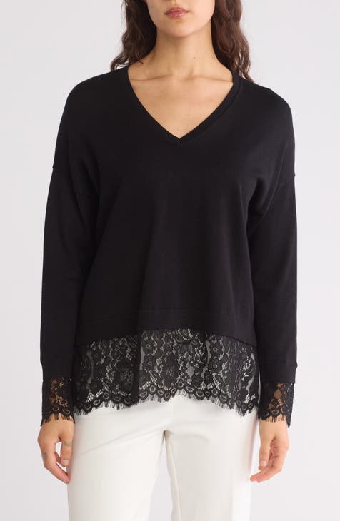 V-Neck Lace Trim Sweater