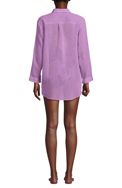 Shop Lands' End Cotton Gauze Button Down Swim Cover-up Shirt Dress In Wild Lilac