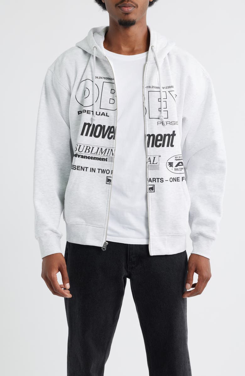 Obey Persistent Movement Graphic Zip Hoodie, Main, color, Heather Grey