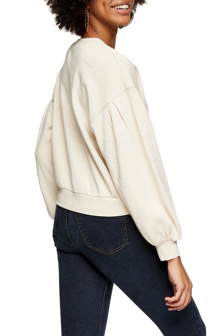 Pleated Sleeve Sweatshirt, Alternate, color, CREAM