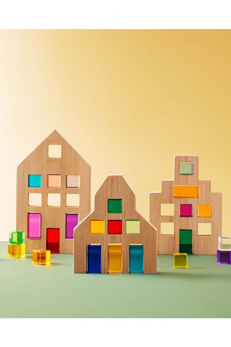 Riley City Wooden Building Blocks with Acrylic Gems, Alternate, color, Multicolor