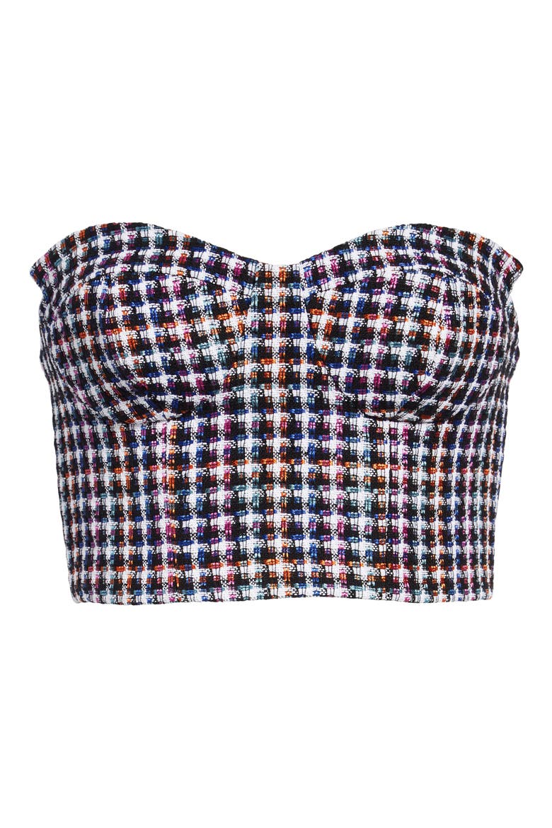 Strapless Check Tweed Crop Top, Alternate, color, MULTI-COLOR
