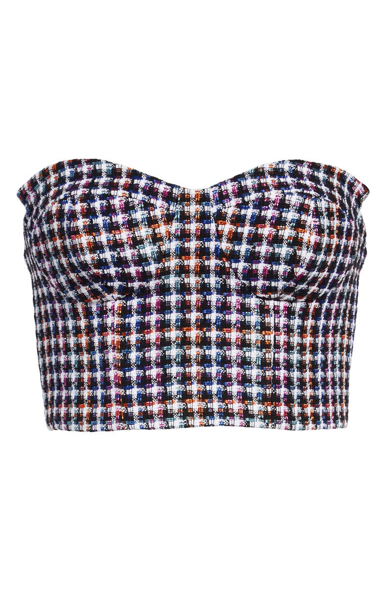 Carolina Herrera Strapless Check Tweed Crop Top, Alternate, color,
