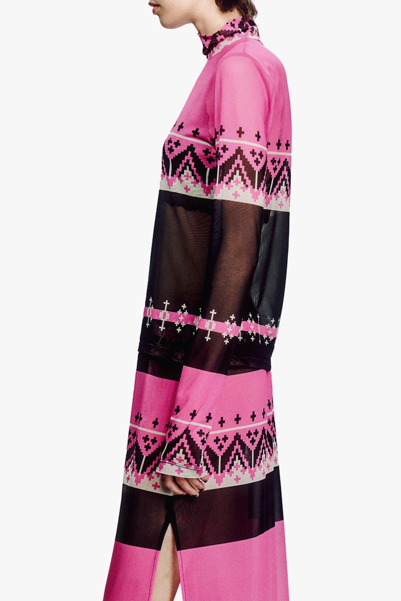 Fair Isle Mesh Turtleneck, Alternate, color, Azalea Multi