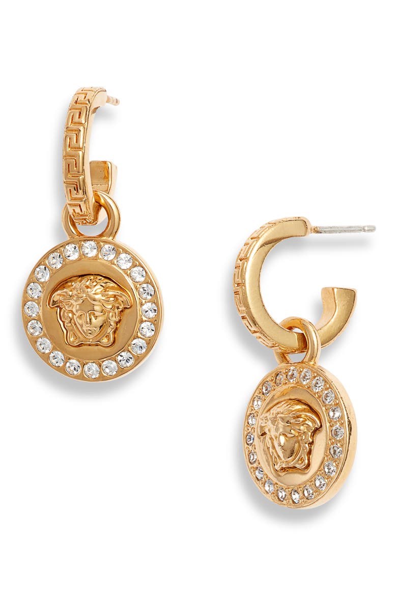 Icon Medusa Drop Earrings, Main, color, TRIBUTE GOLD/ CRYSTAL