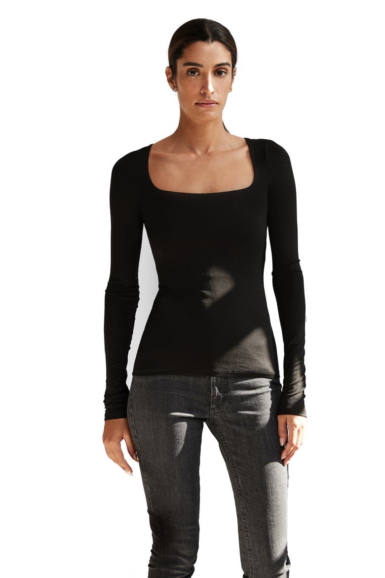 Yvonne Square Neck Jersey Top, Alternate, color, BLACK