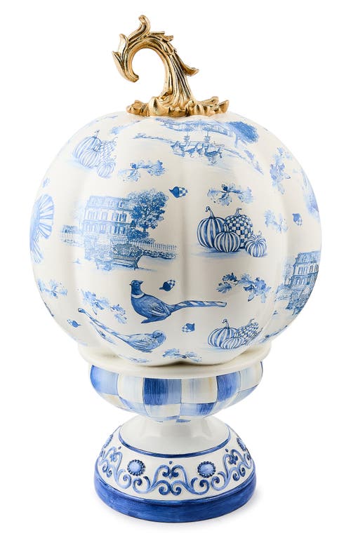 Mackenzie-childs Mackenzie Childs Royal Autumn Toile Pedestal Pumpkin In Blue