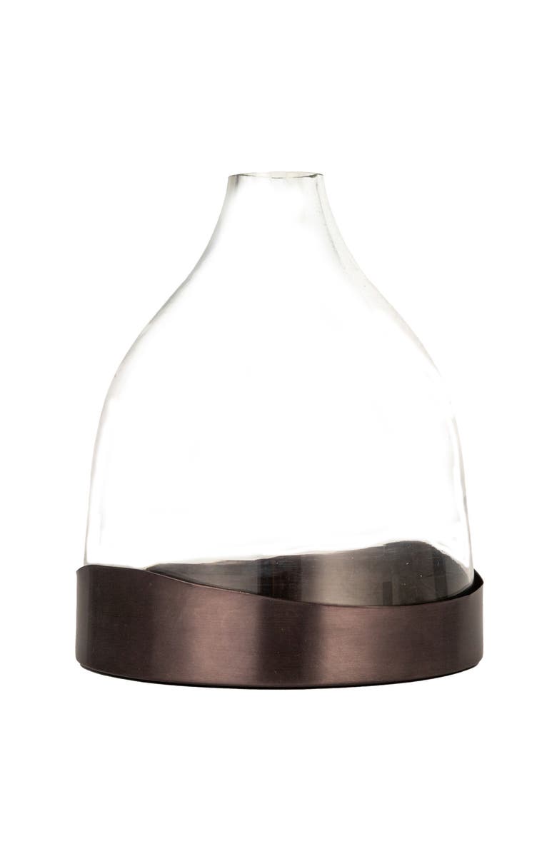 Storied Home Sophisticated Glass Cloche with Metal Tray, Clear and Black Nickel, Alternate, color, 