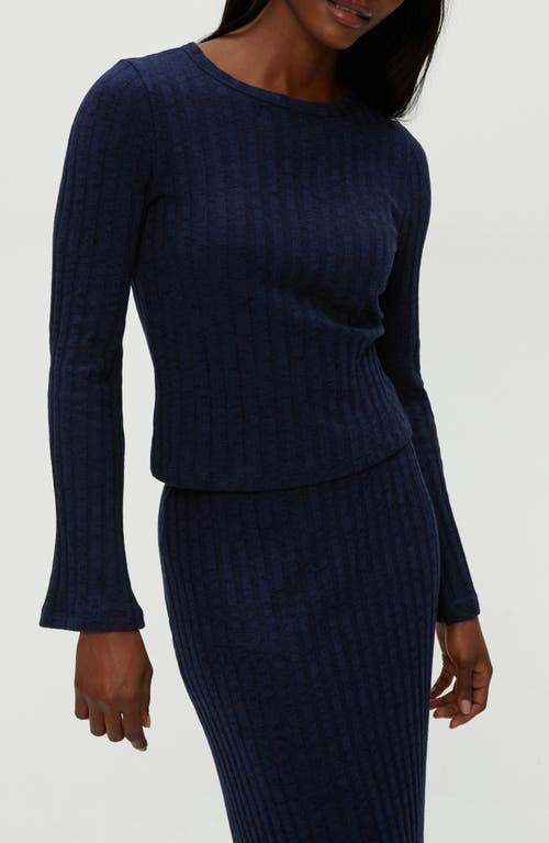 Michael Stars Valerie Rib Bell Sleeve Cotton Blend Knit Top In Black