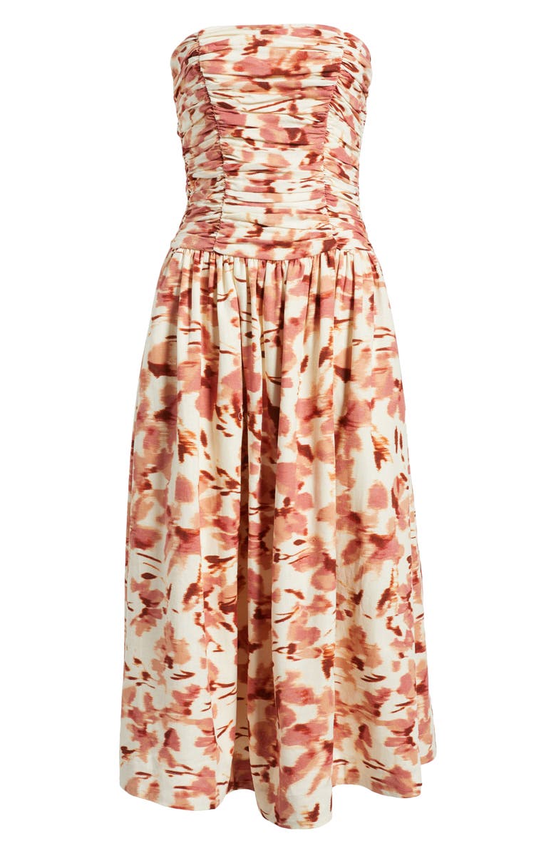 Chelsea28 Ruched Linen Blend Strapless Sundress, Alternate, color, Beige- Red Ethereal Blooms