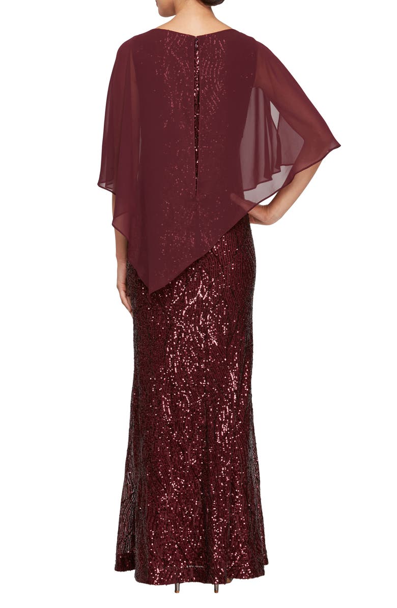 SL FASHIONS Sequin & Chiffon Asymmetric Capelet Gown, Alternate, color,