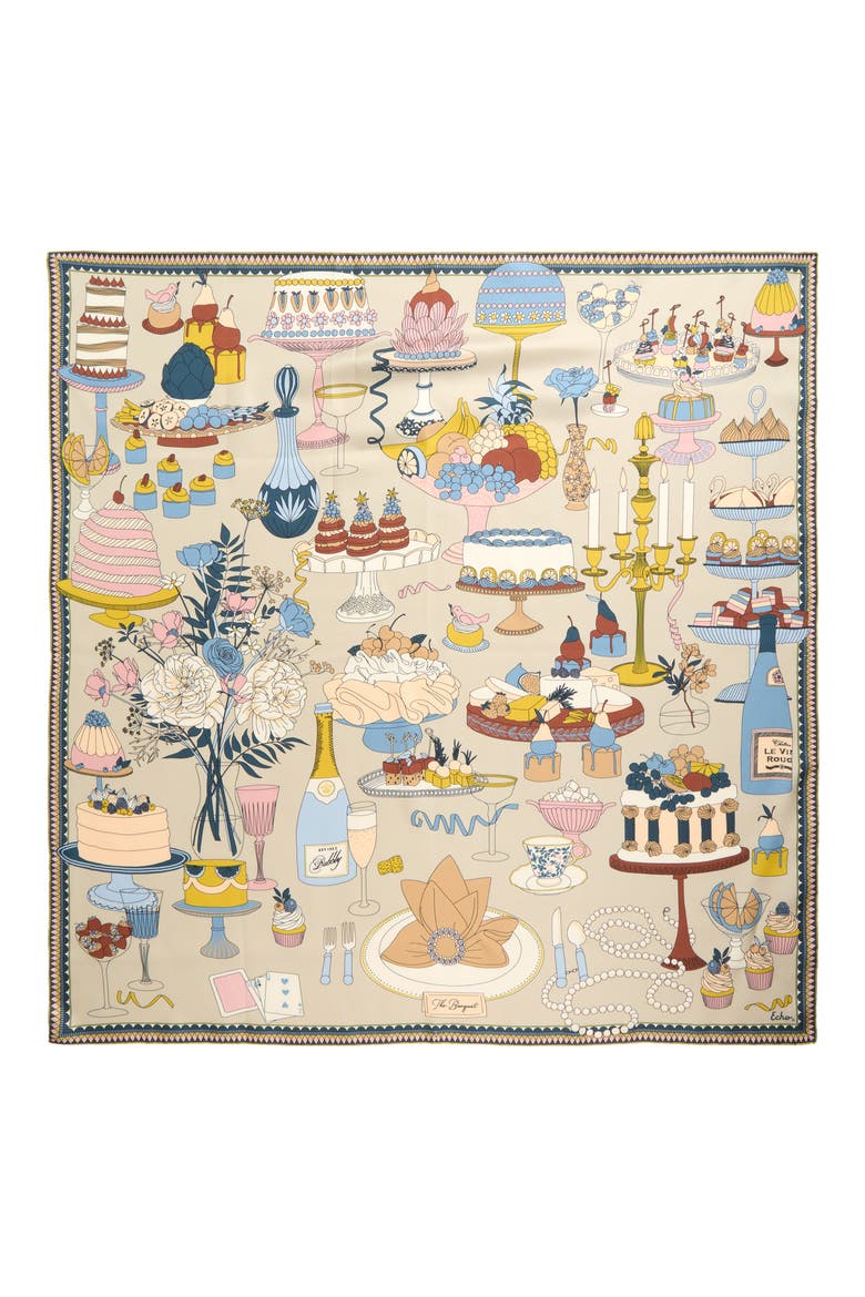 The Banquet Series Square Silk Scarf, Alternate, color, PEBBLE