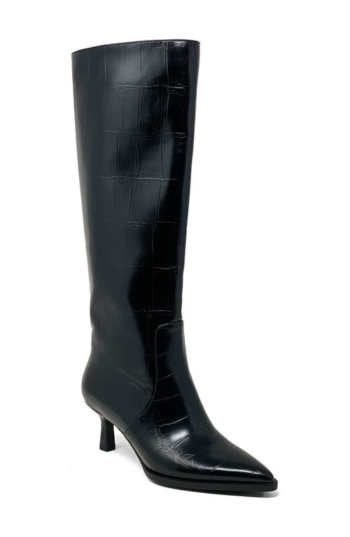 Shushop Vanessa Pointed Toe Knee High Kitten Boot In Black