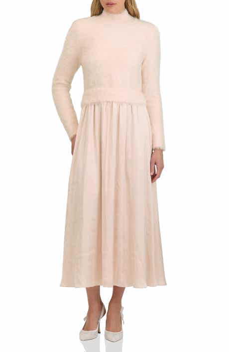 Avec Les Filles Long Sleeve Mixed Media Maxi Dress
