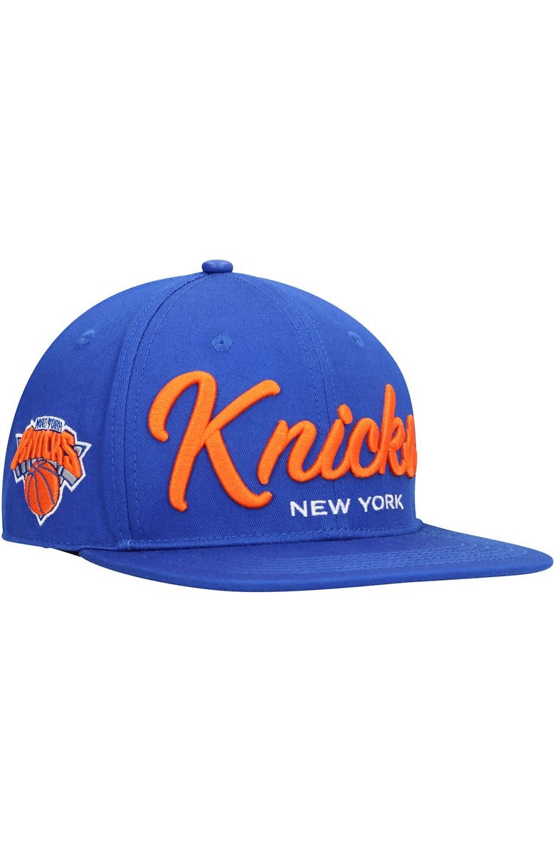 PRO STANDARD Men's Pro Standard Blue New York Knicks Drop Shadow Script Snapback Hat, Alternate, color, 