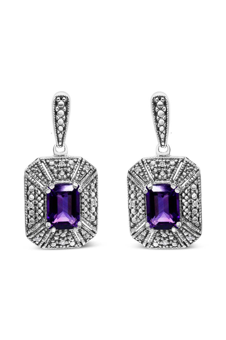 Silver Diamond Accent and 7x5mm Purple Amethyst Stud Earrings, Main, color, White