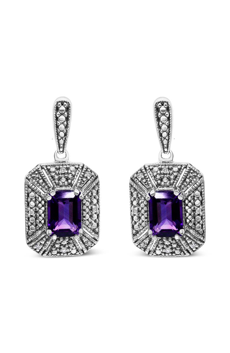 Haus of Brilliance Silver Diamond Accent and 7x5mm Purple Amethyst Stud Earrings, Main, color, White