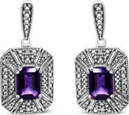Haus of Brilliance Silver Diamond Accent and 7x5mm Purple Amethyst Stud Earrings