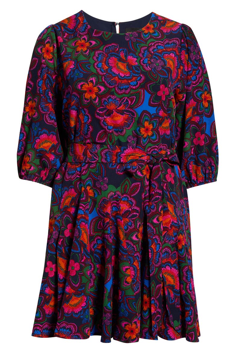 Rainbow Floral Print Minidress, Alternate, color, NAVY-FUCHSIA