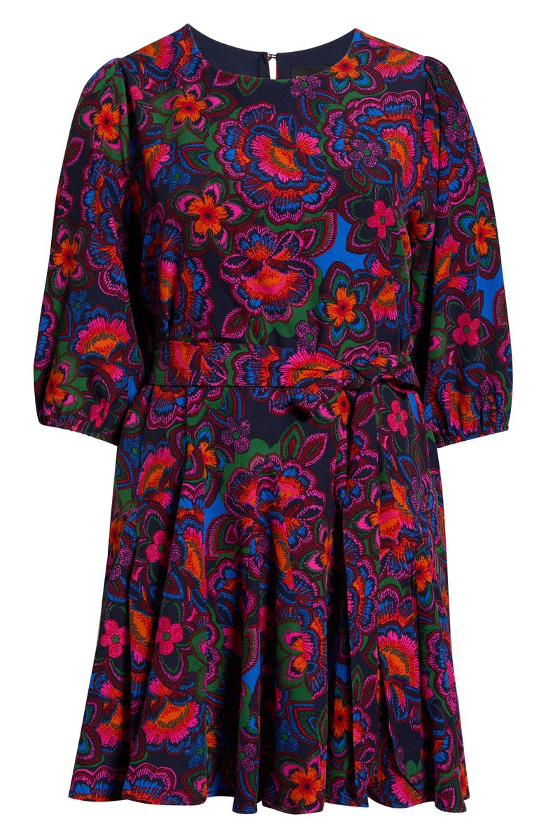 SUGARLIPS Rainbow Floral Print Minidress, Alternate, color, Navy-Fuchsia