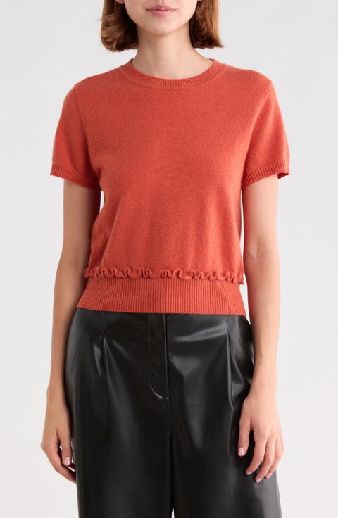 Short Sleeve Ruffle Hem Sweater