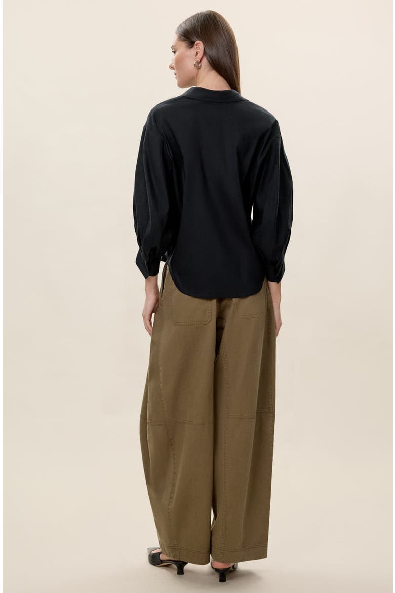 Stretch Linen Top, Alternate, color, Black