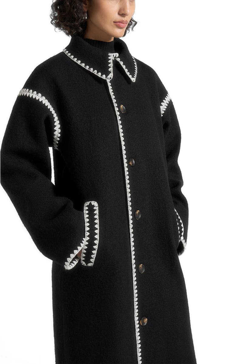 Manière De Voir Elora Wool Blanket Stitch Belted Longline Coat, Alternate, color,
