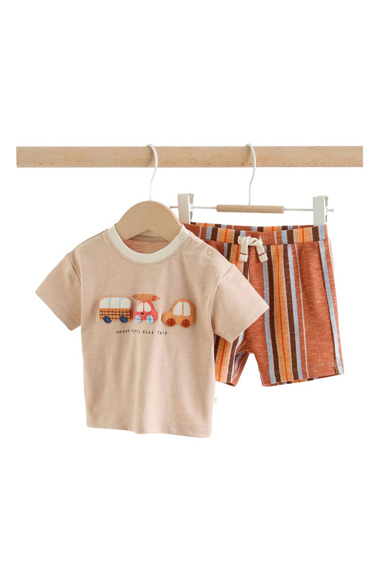 NEXT Road Trip Appliqué T-Shirt & Drawstring Shorts Set, Main, color, Orange