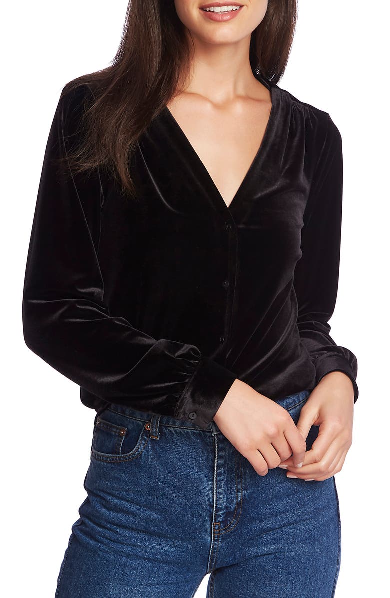 1.STATE V-Neck Velvet Button Front Top, Main, color,