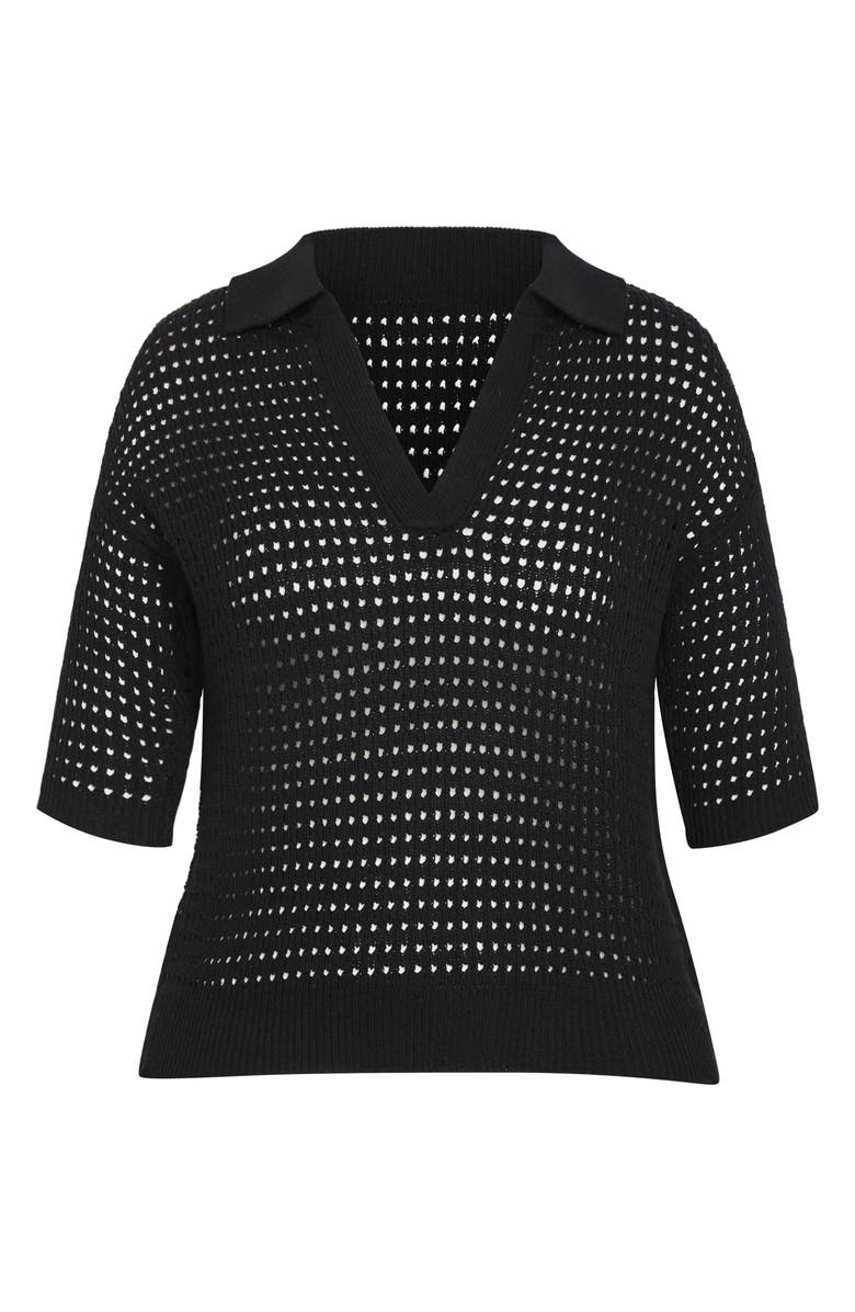 City Chic Zahra Open Stitch Johnny Collar Sweater, Alternate, color, 