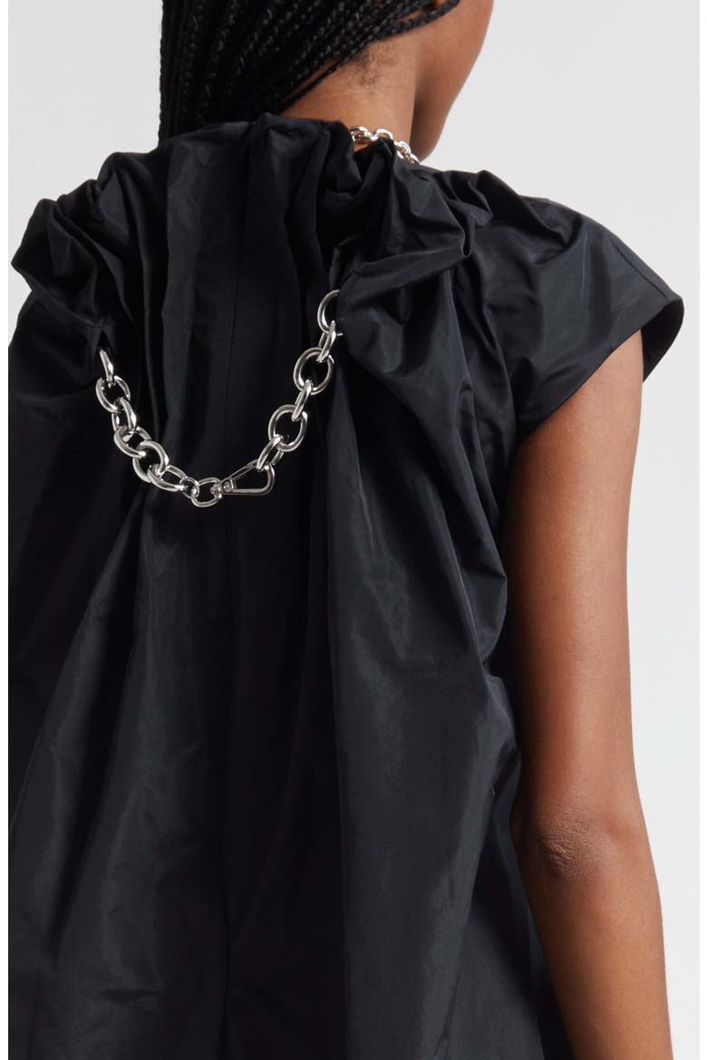 Fitted Back Ruched Detail Chain Taffeta Maxi Dress, Alternate, color, BLACK