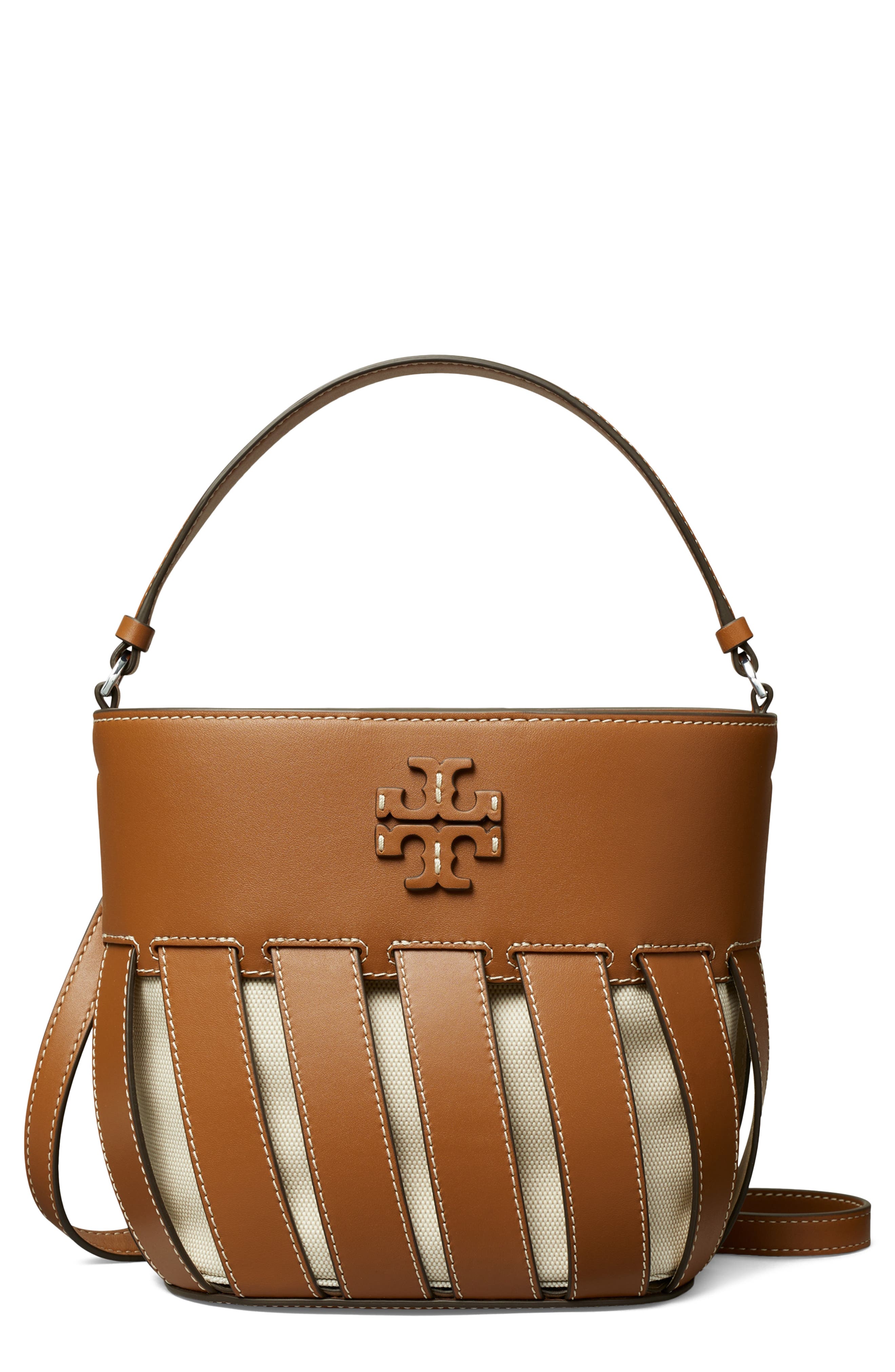 Tory Burch Small McGraw Stripe Leather Bucket Bag, Main, color, 
