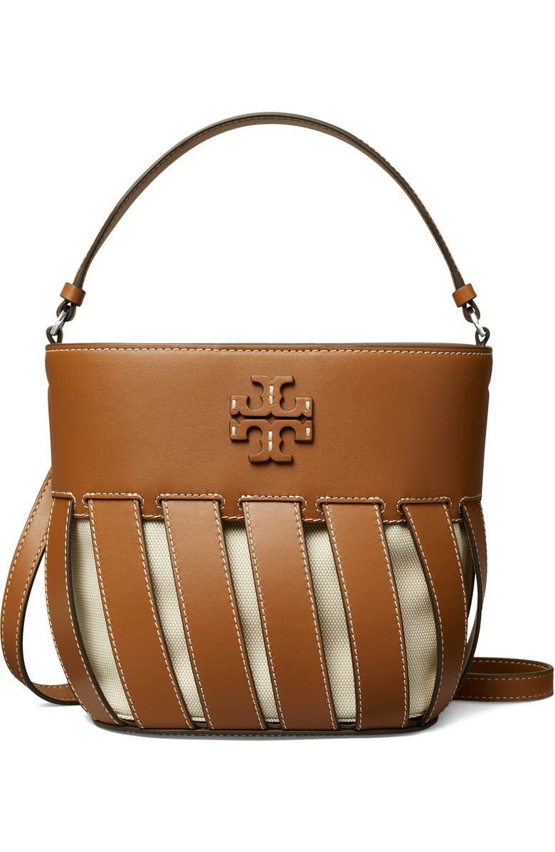 Tory Burch Small McGraw Stripe Leather Bucket Bag, Main, color,